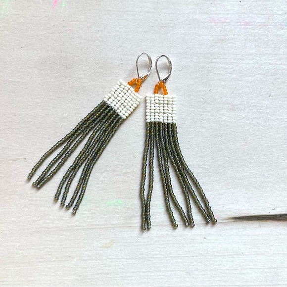 HANDMADE GLASS EARRINGS | Mini Beacon One of a Kind Handwoven Earrings Oil Slick - Picture 3 of 5